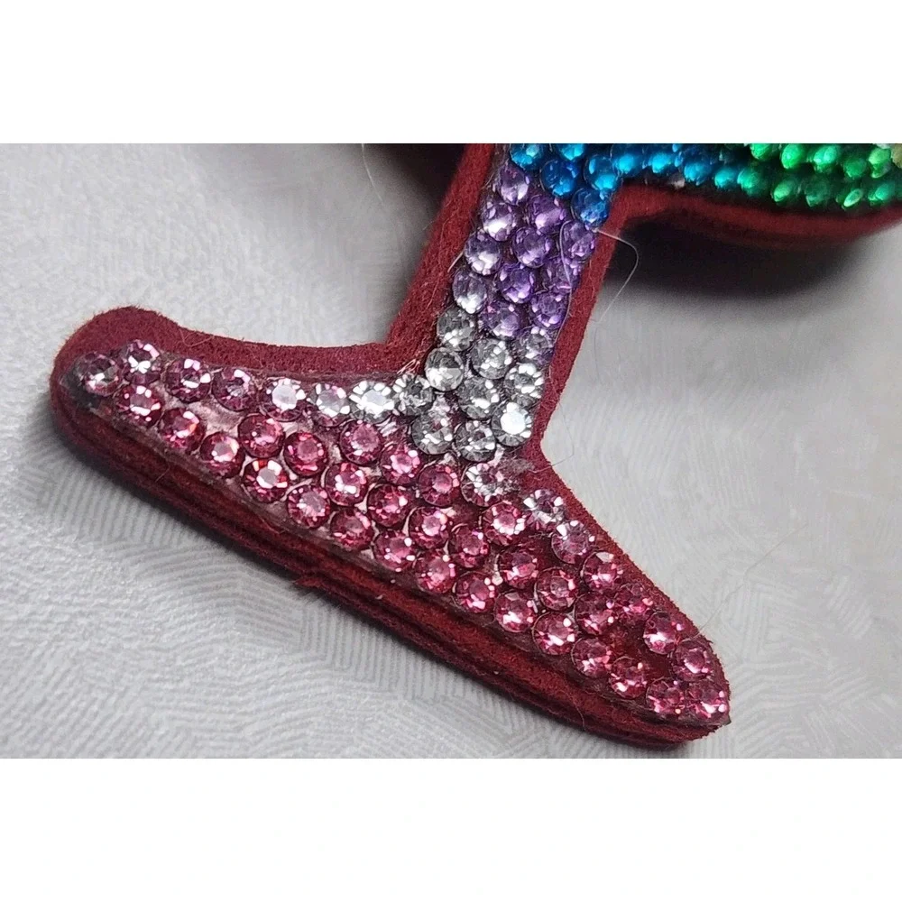 Mix Color Wine Glass Iconic Key Chain Rhinestones Tassle Clip & Key Ring 3D